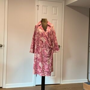 Spartina 449 Pink Midi Dress with Notched Collar and Bishop Sleeves
